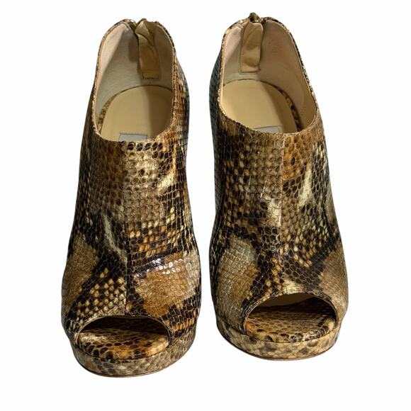 Jimmy Choo Glint Snake Print Leather Peep Toe Heels Size 7 - Picture 6 of 13